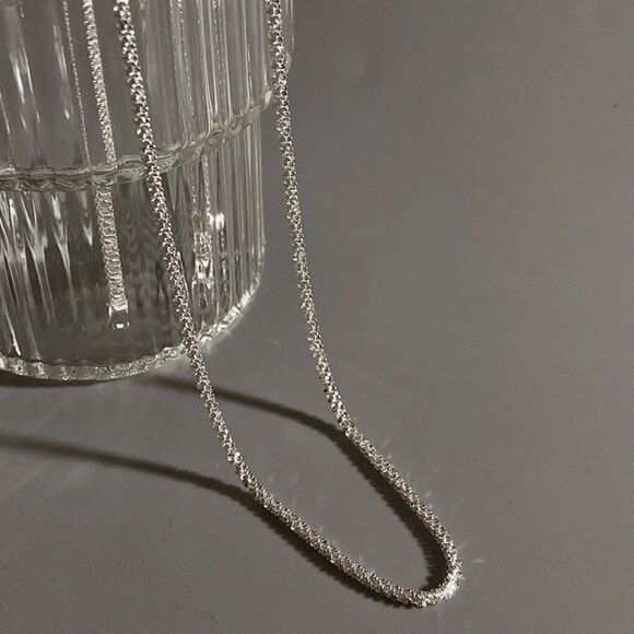 Silver Single Strand Choker Twist Chain Necklace - Picture 2 of 14